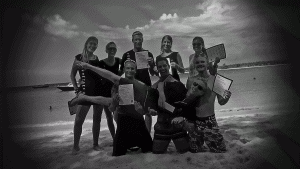 7 New PADI Instructors after completing the PADI I.E in Gili Trawangan