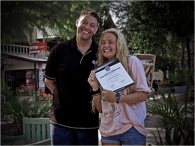 Cat being certified on the PADI IDC Gili Islands